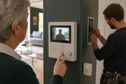 Interphone accessible : retour visuel, volume et commande de porte