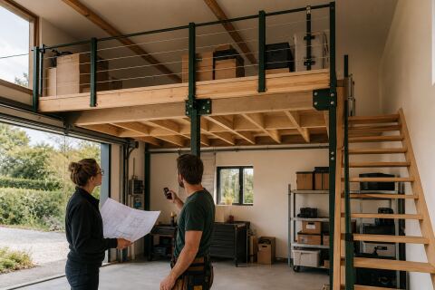 Mezzanine de garage : charges de stockage et garde-corps