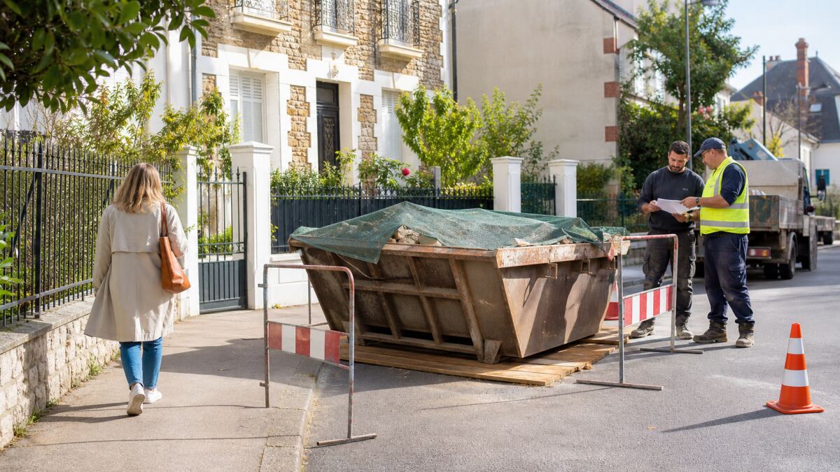Benne devant une maison : autorisation et sécurité