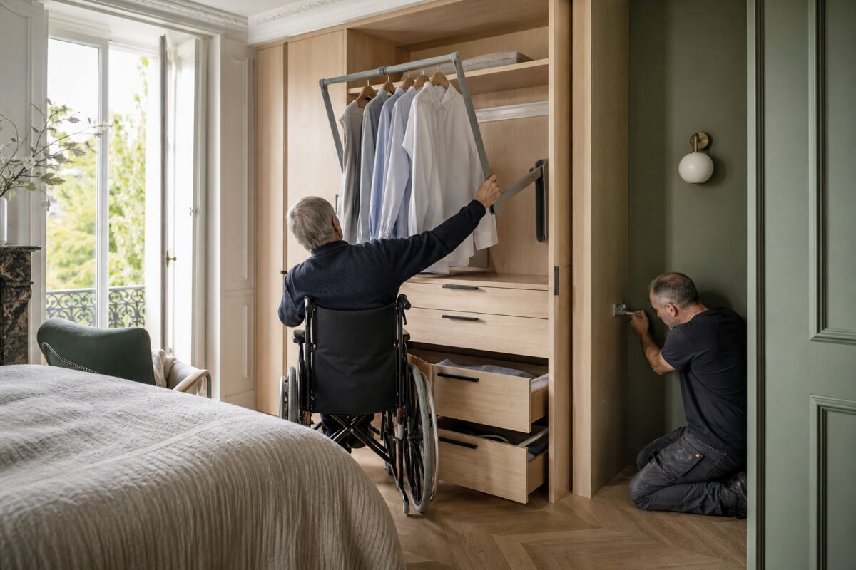 Dressing accessible : tringles, tiroirs et stabilité