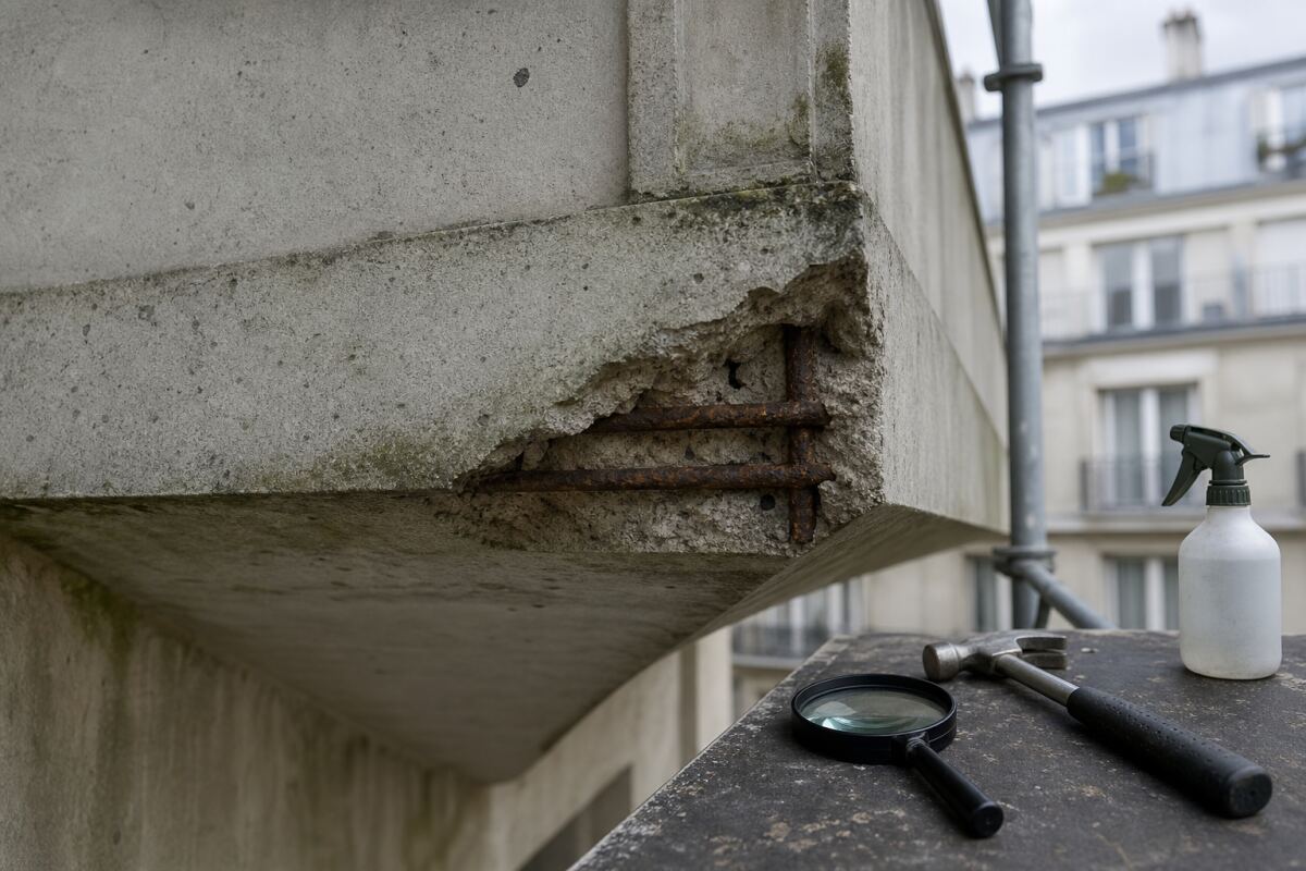 Béton éclaté et fers rouillés : carbonatation