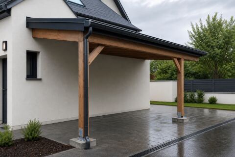 Carport adossé à la maison : ancrages, eau de pluie et urbanisme