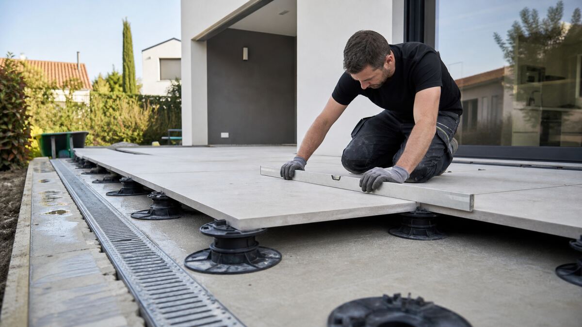 Terrasse sur plots : support et dalles stables
