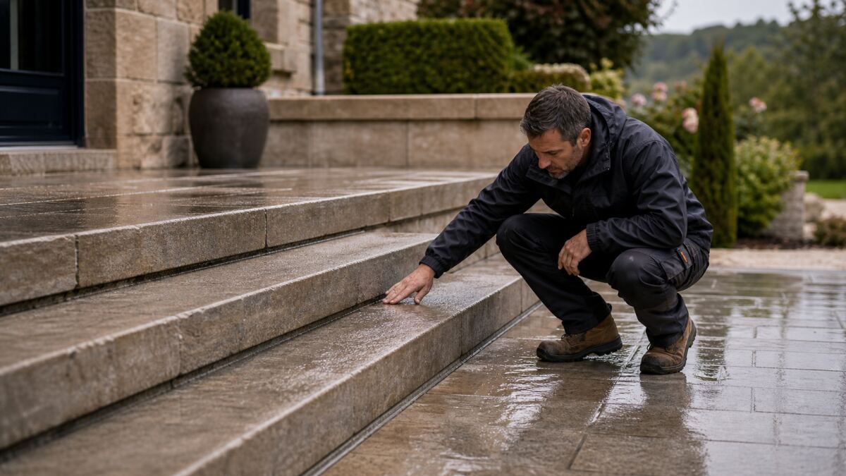 Escalier extérieur : eau, gel et glissance