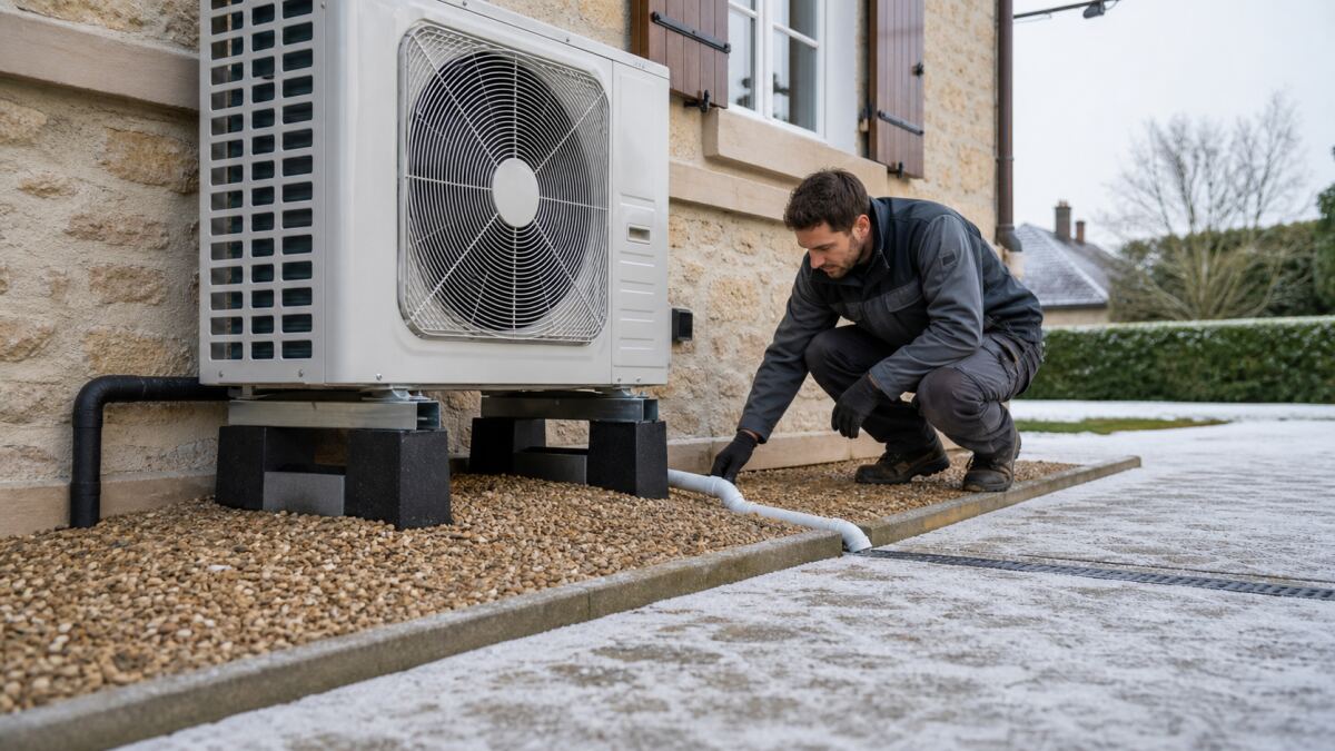 Évacuation des condensats d'une pompe à chaleur : pente, gel et voisinage