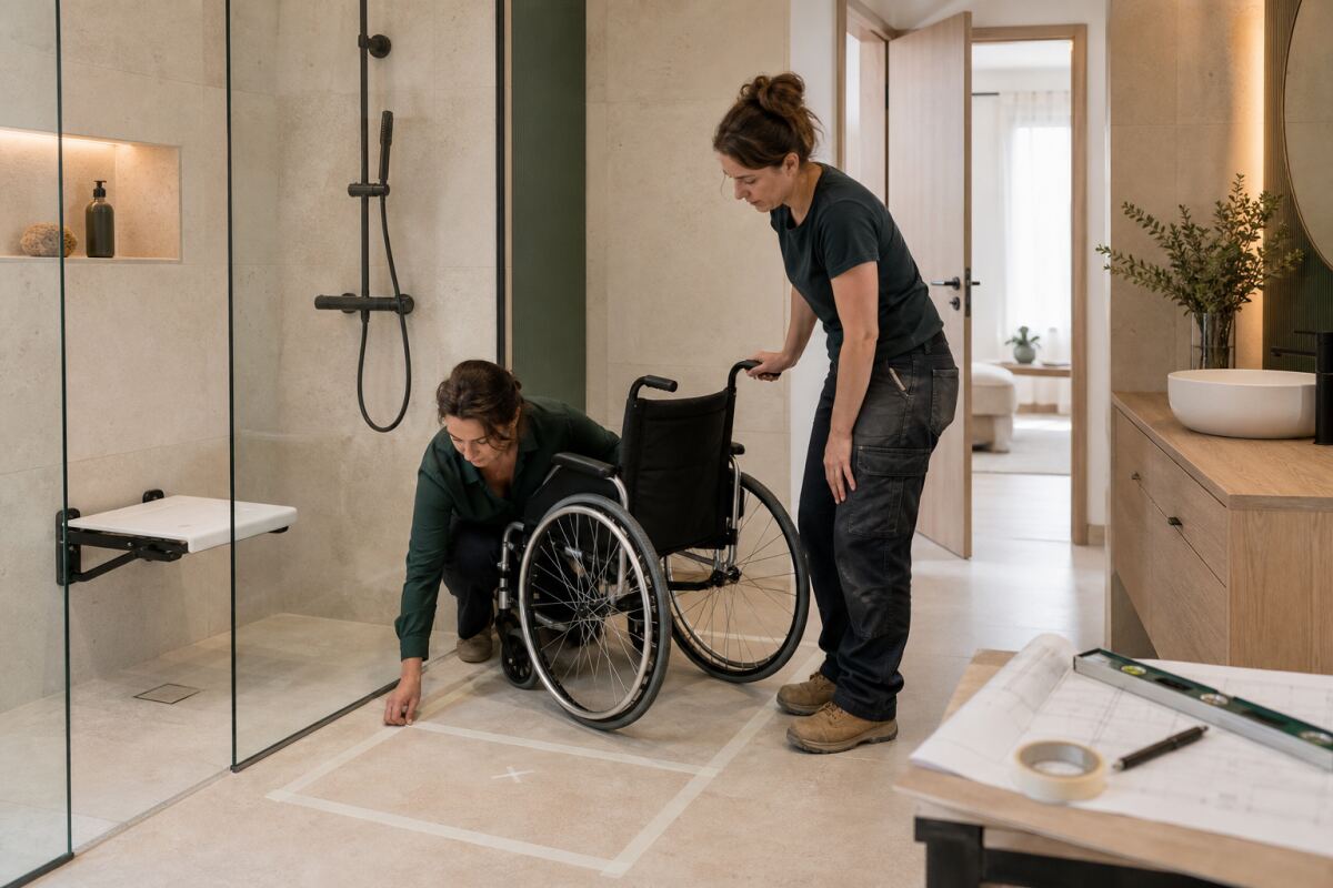 Zone de transfert près d’une douche : bien la dimensionner
